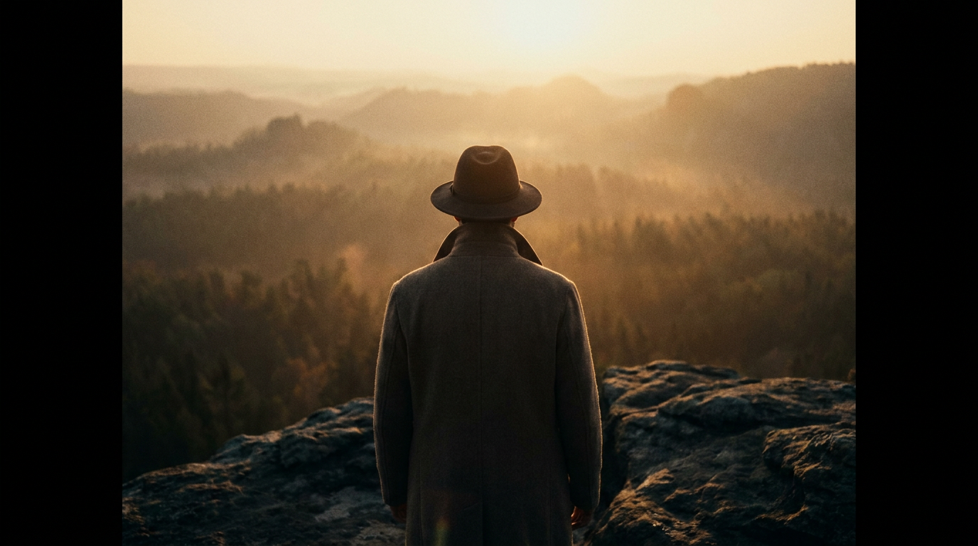 A person engaging in a moment of quiet reflection, illustrating the concept of spiritual growth without dogma by connecting with nature's grandeur.