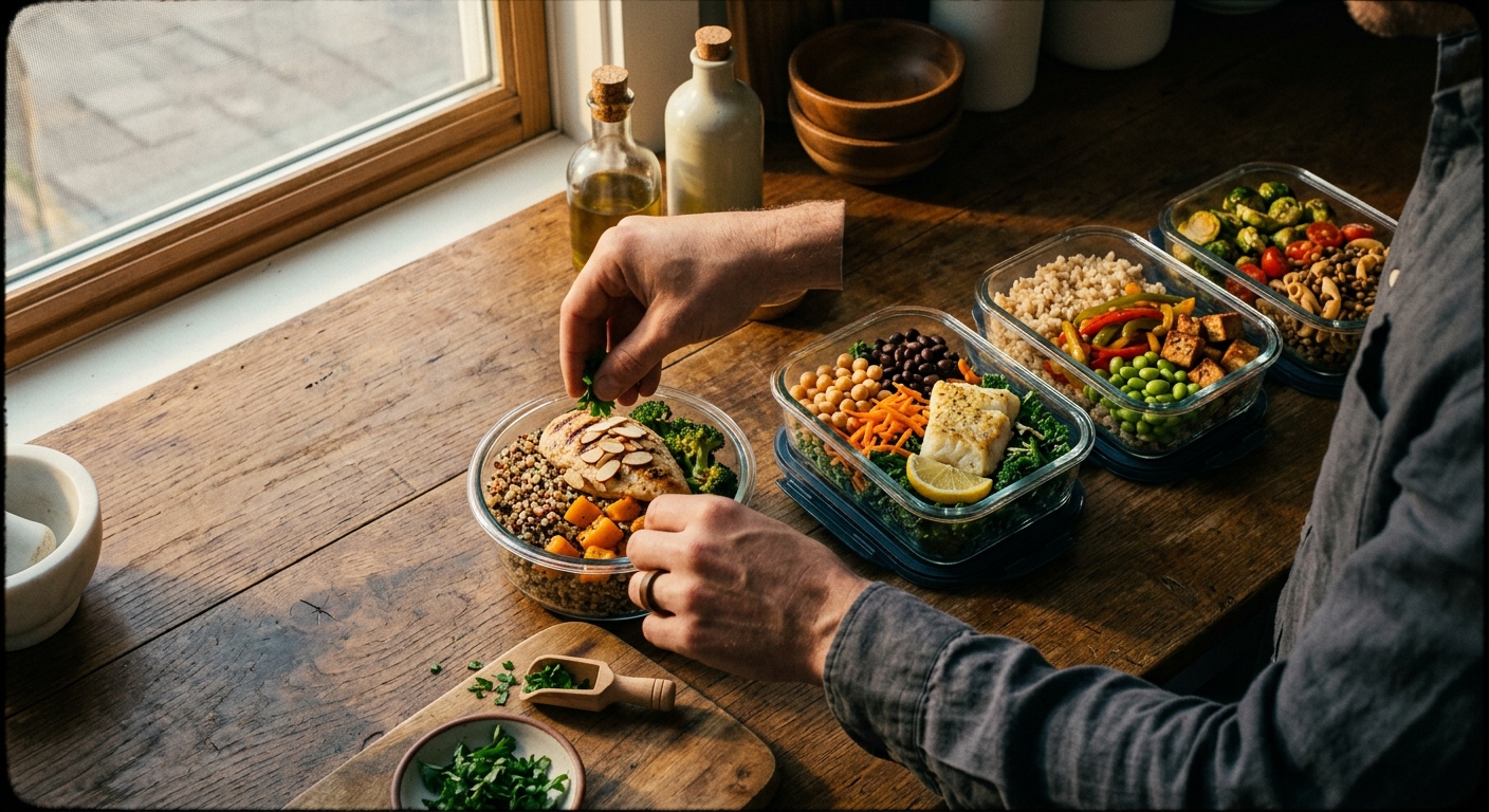 A person preparing healthy, balanced meals, showing that food quality is crucial for intermittent fasting success.