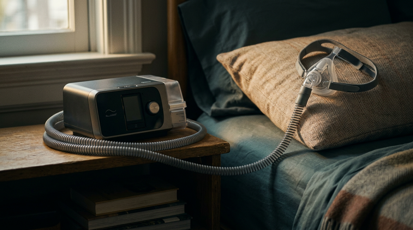 Ein modernes CPAP-Gerät, eine zentrale Methode bei der Schlafapnoe-Behandlung, um nächtliche Atemaussetzer zu verhindern.